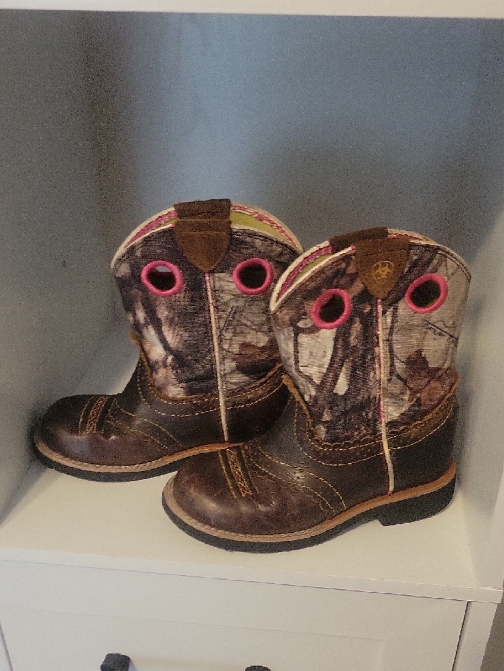 Ariat Kid's Leather Fatbaby Cowgirl Western Boots Brown & Camo Pink Toddler Sz11 - Picture 4 of 8